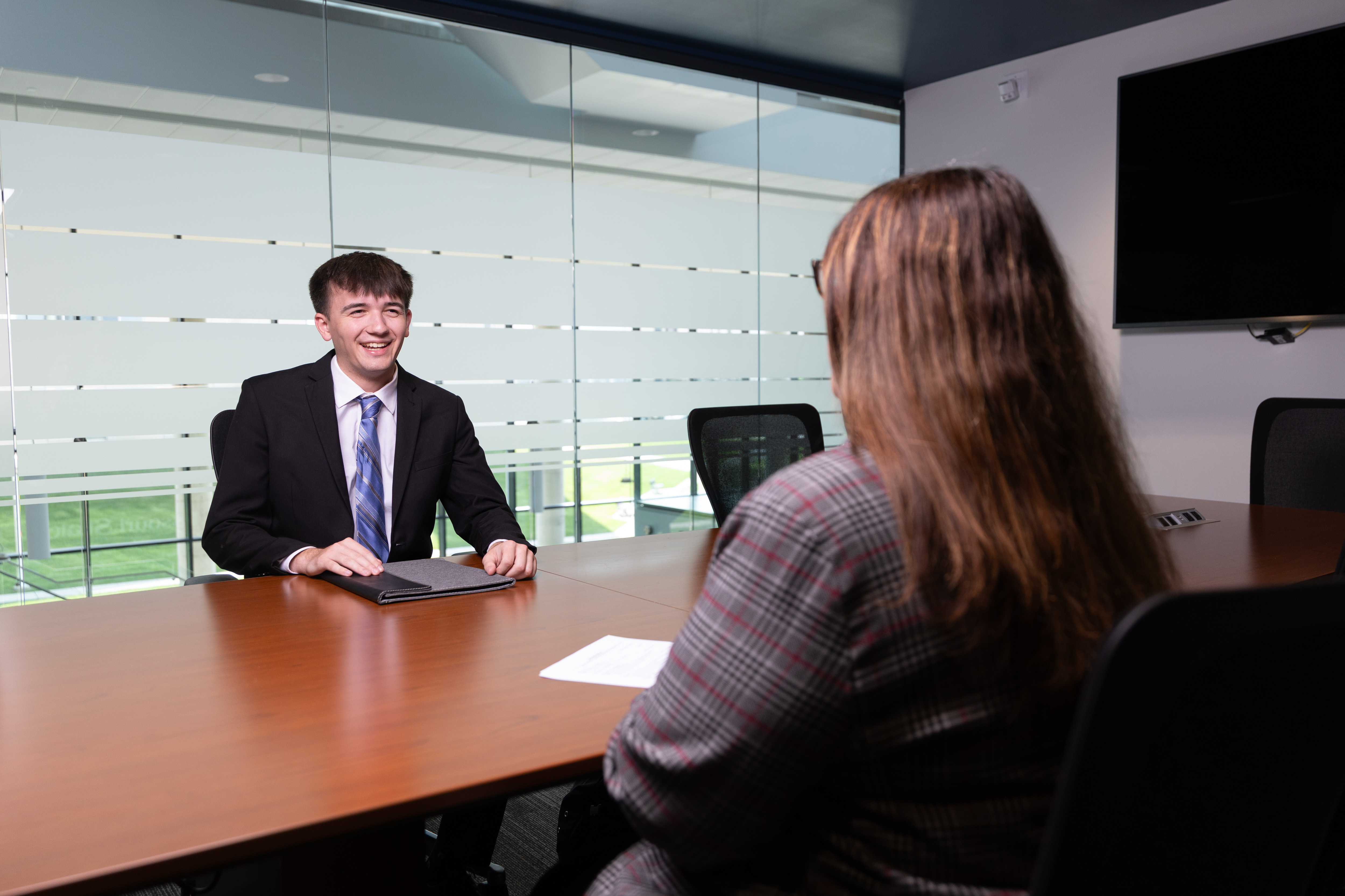 Student in a mock interview