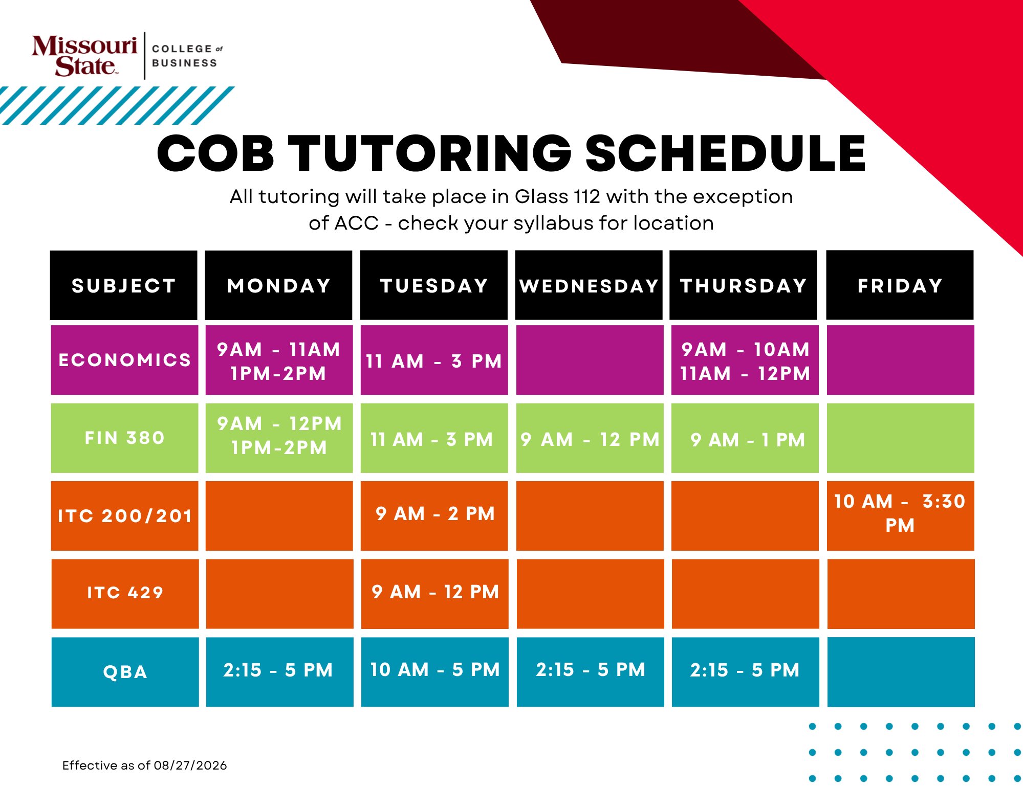 Tutoring Schedule