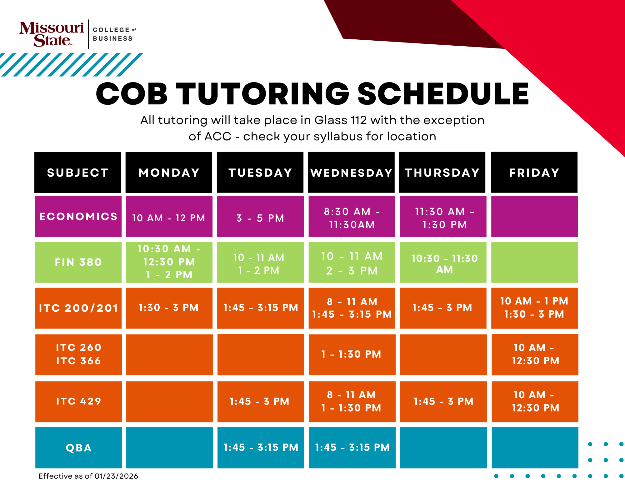 Tutoring Schedule